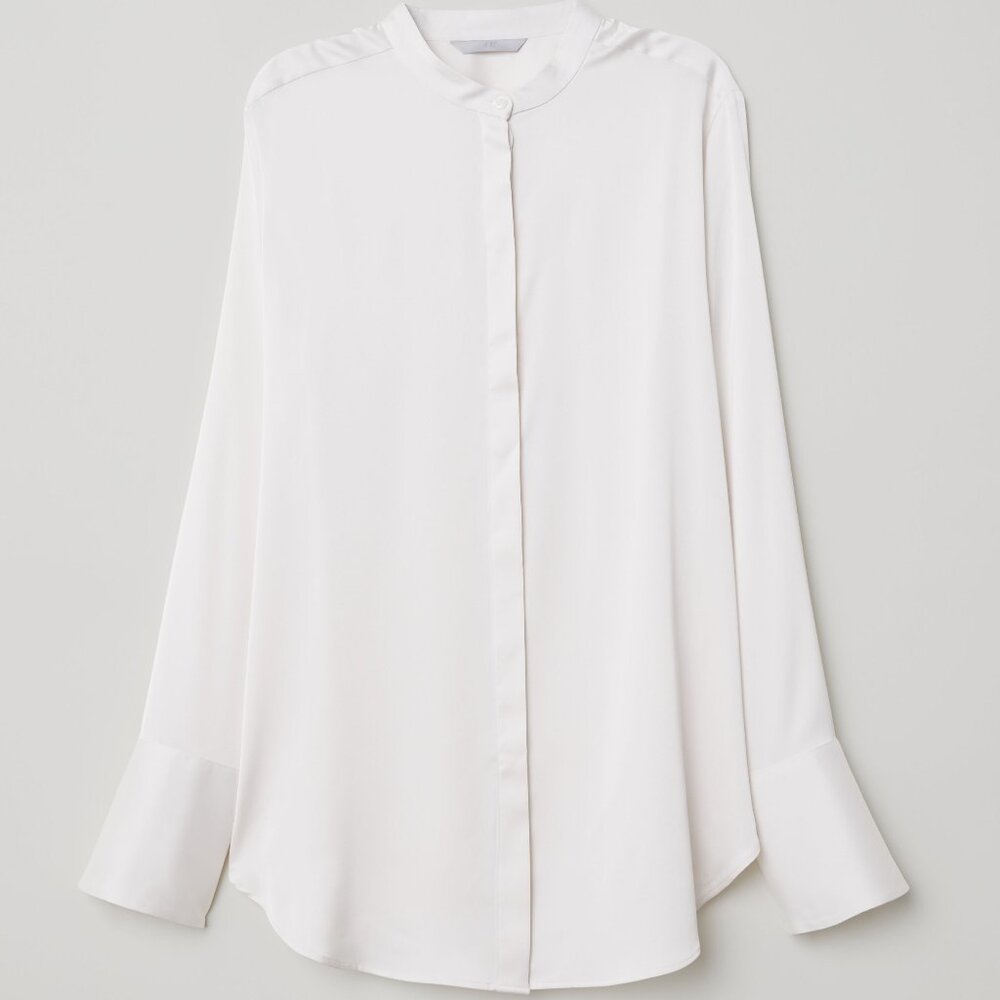 New HM Satin Stand-up Collar Blouse Off-White, Size 16